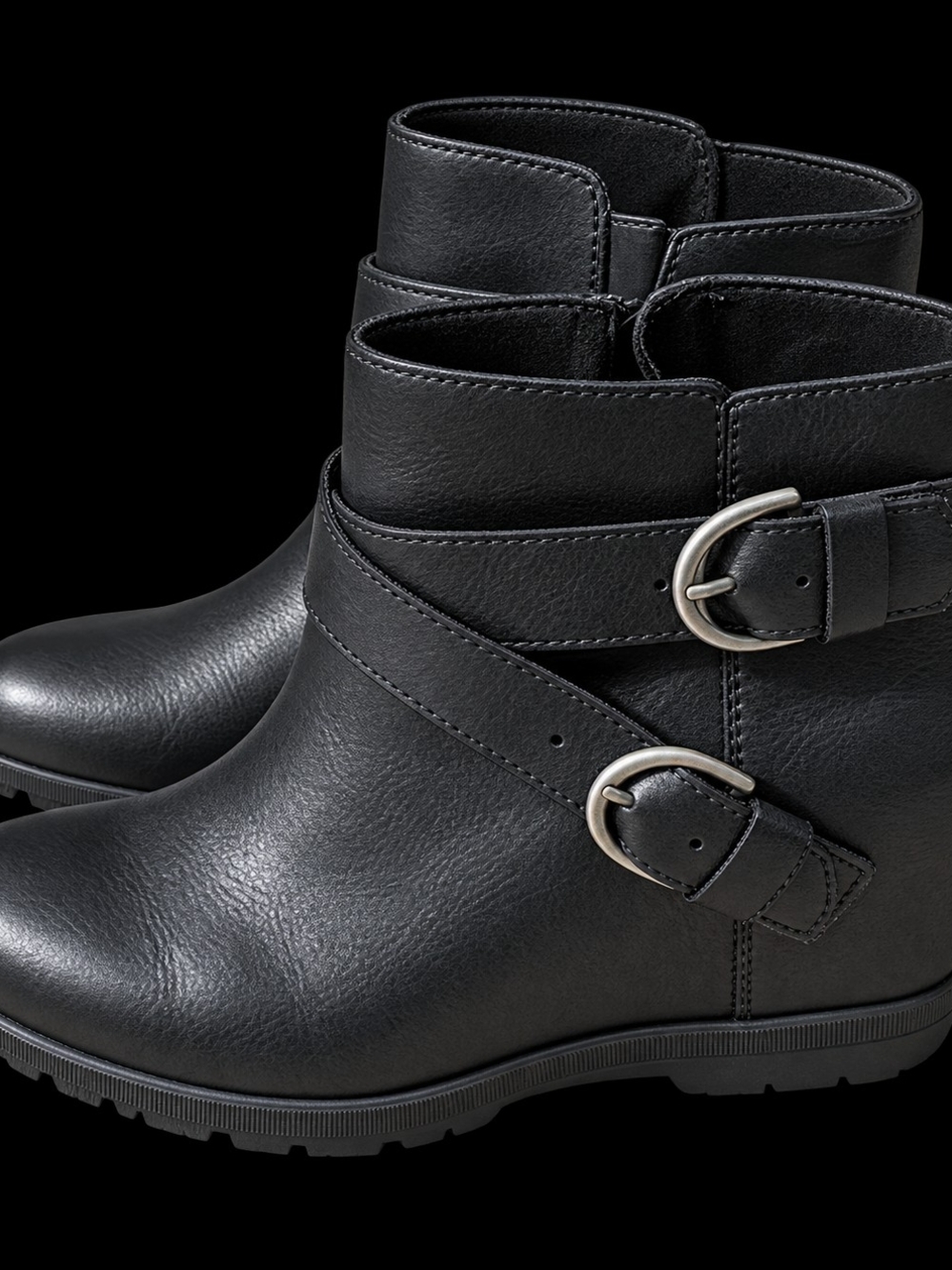 Sorel Black Dual-Buckle Leather Ankle Booties